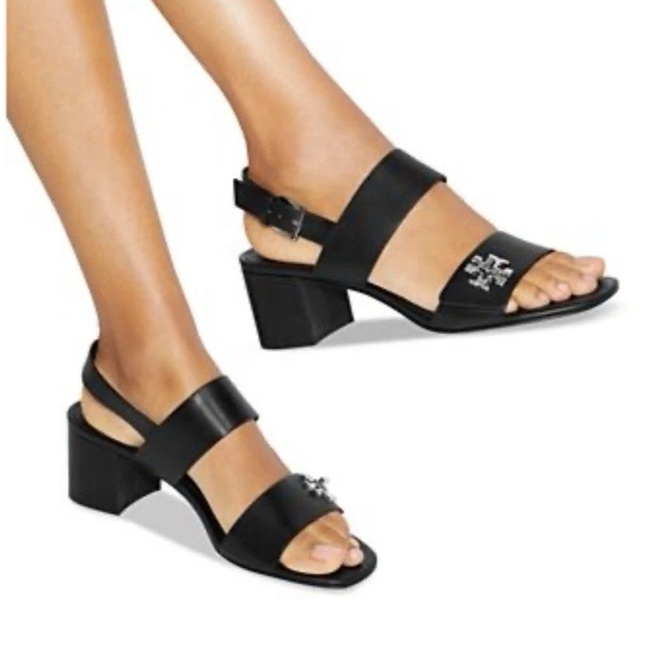 Tory Burch Women's T-Lock Perfect Black Heeled Leather Sandals Nib 9.5 $300 — image 2 of 8
